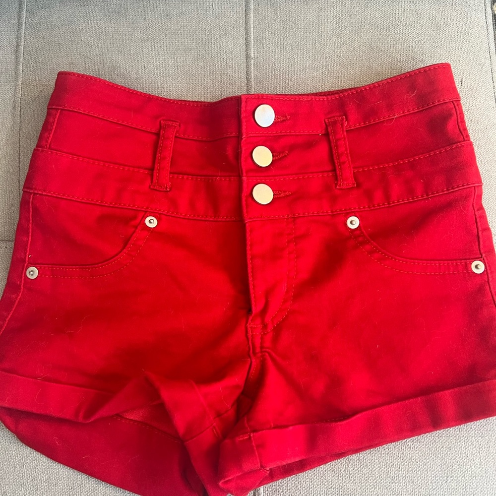 High waist red shorts